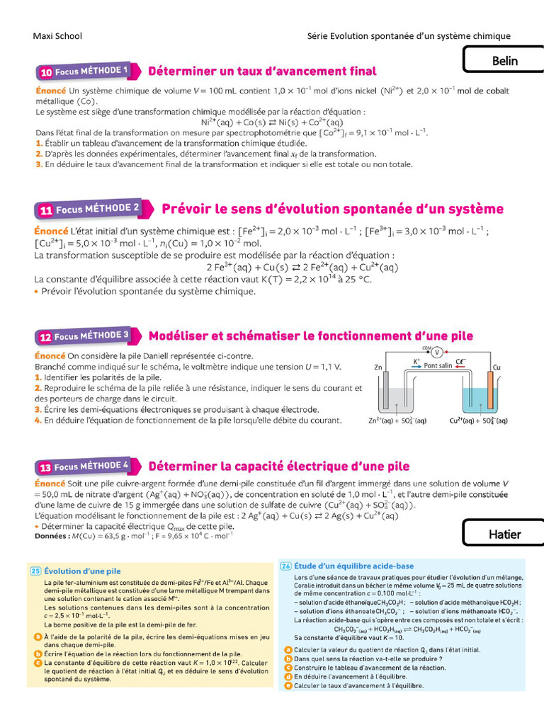 Série Evolution Spontanée D'une Reaction Chimique | PDF