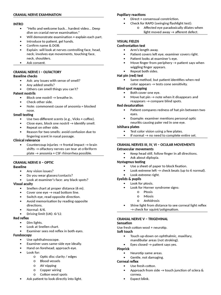 Cranial Nerve Examination | PDF | Human Anatomy | Nervous System