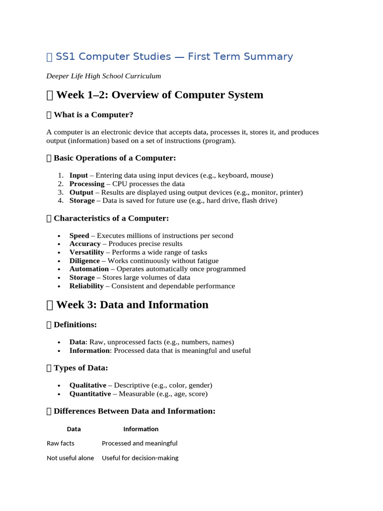 Computer Studies SS1-SS3 | PDF | Computer Data Storage | Computer Network
