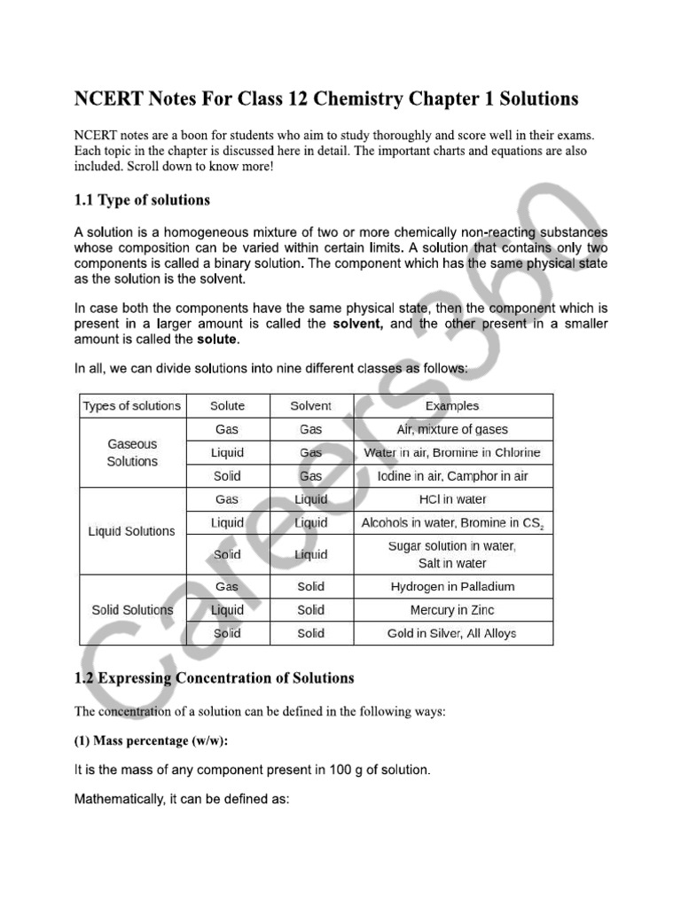 Notes Class 12 Chapter 1 Chemistry | PDF