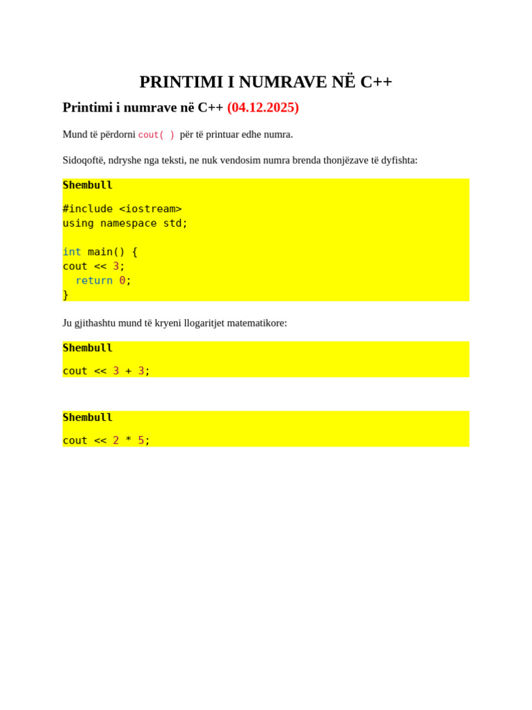 Printimi I Numrave Në C++ | PDF
