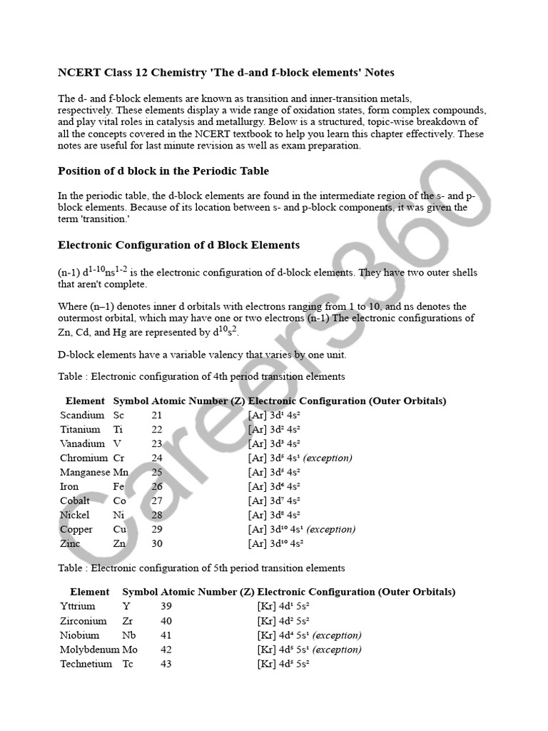 Notes Class 12 Chapter 4 Chemistry | PDF | Coordination Complex ...