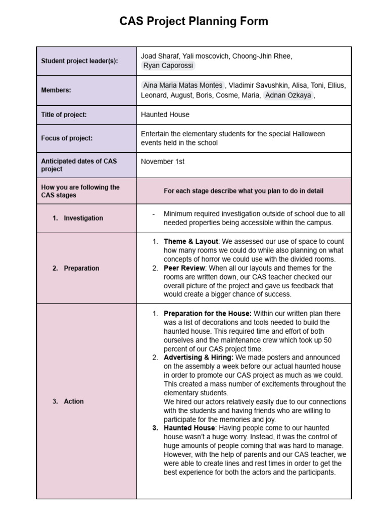 CAS Project Planning Form Template | PDF | Cognition | Learning