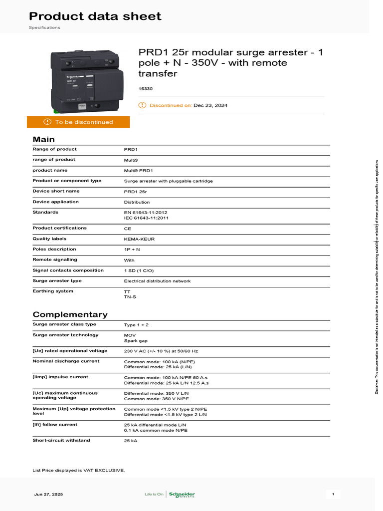 Schneider Electric Acti 9 IPRF1 PRD1 16330 | PDF | Electrical ...