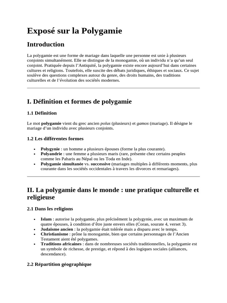 Exposé Sur La Polygamie | PDF | Polygamie | Psychologie sociale