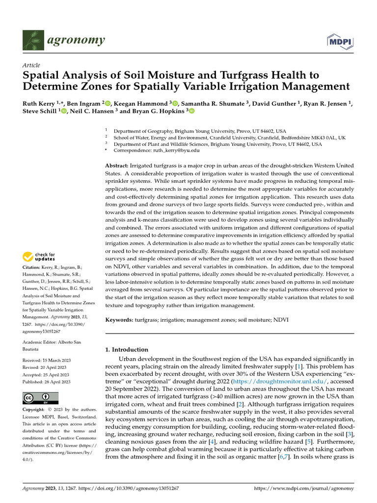 Spatial Analysis of Soil Moisture and Turfgrass He | PDF | Loam ...