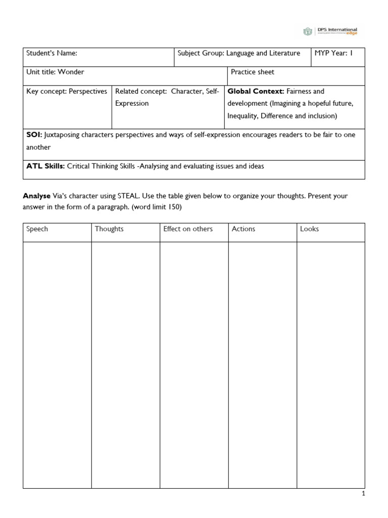 STEAL Self Practice Worksheet | PDF
