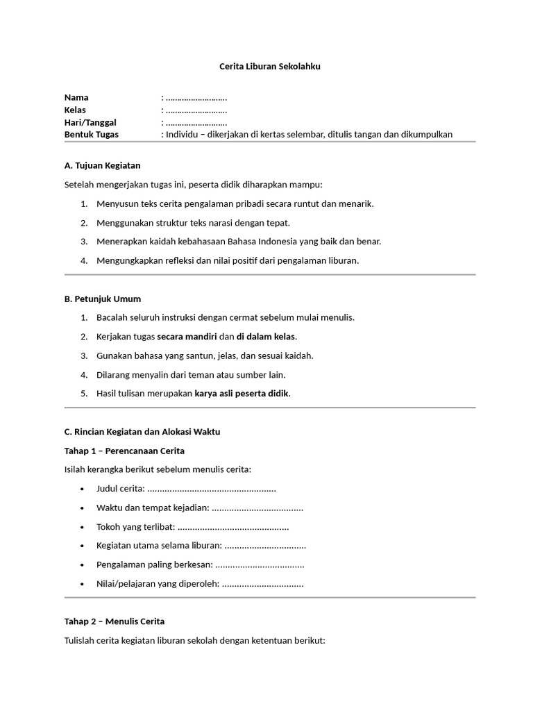 Format Cerita Liburan Sekolahku | PDF