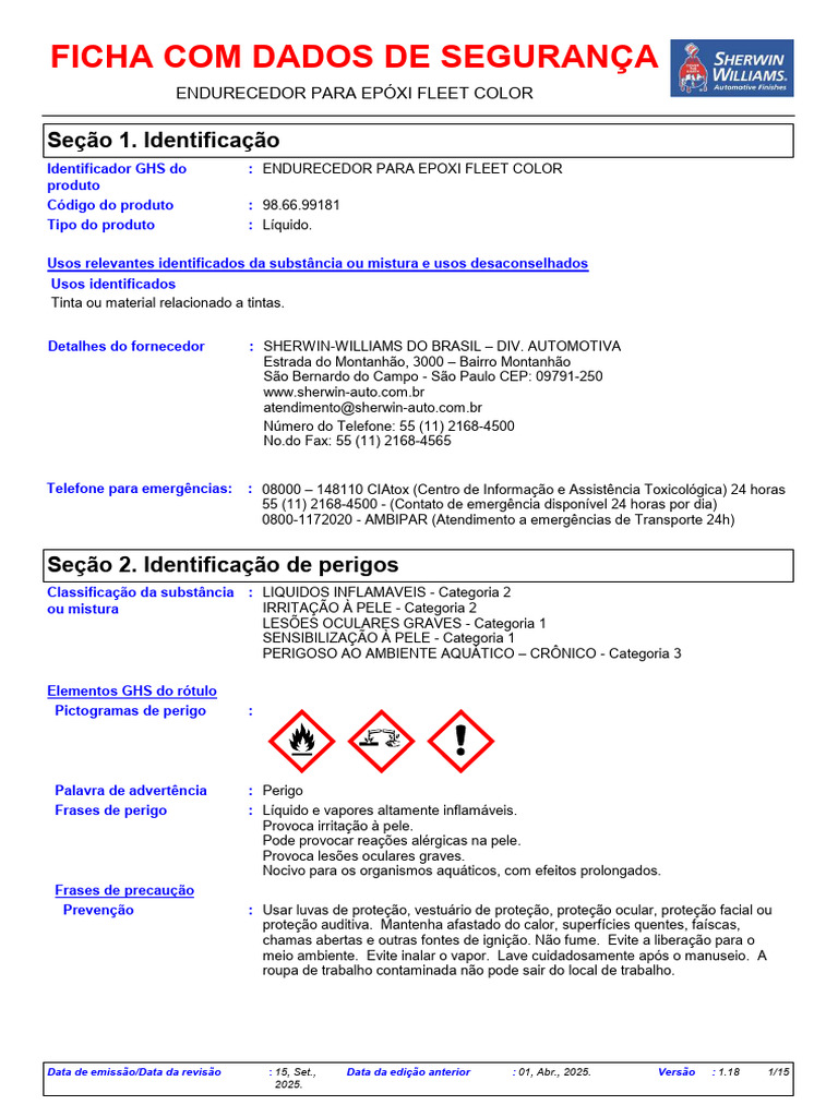 Fds - Endurecedorepoxi Fleet Color | PDF | Epóxi | Dor