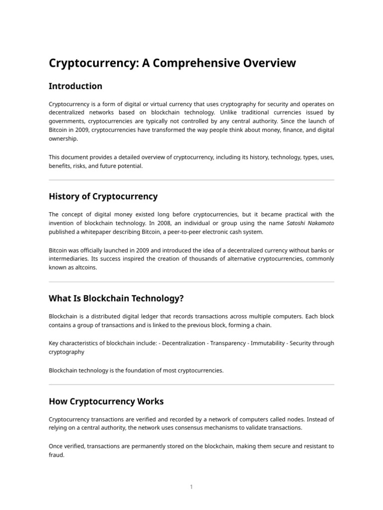 Cryptocurrency - Comprehensive Overview | PDF | Cryptocurrency | Bitcoin