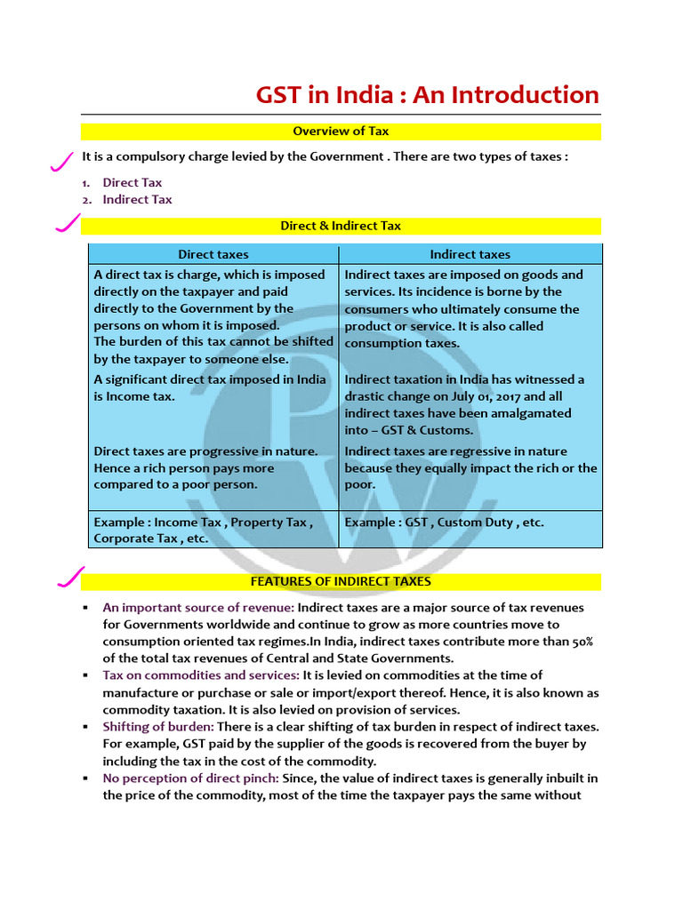GST in India - An Introduction Annonated Notes PDF | PDF | Taxes ...