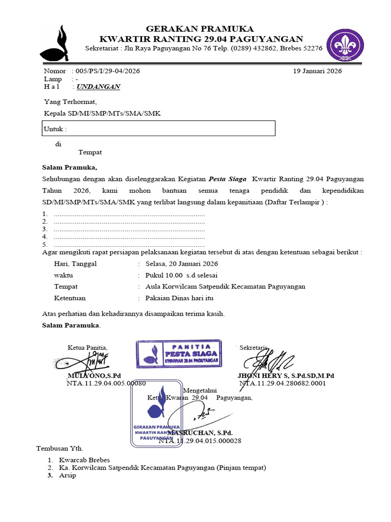 5.undangan Raker Pesta Siaga Kwarran Paguyangan 2026 | PDF