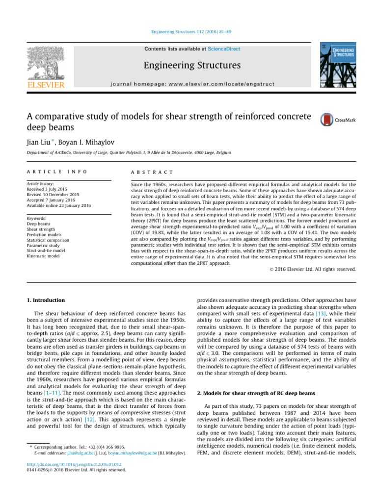 A Comparative Study of Models For Shear Strength of Reinforced Concrete ...