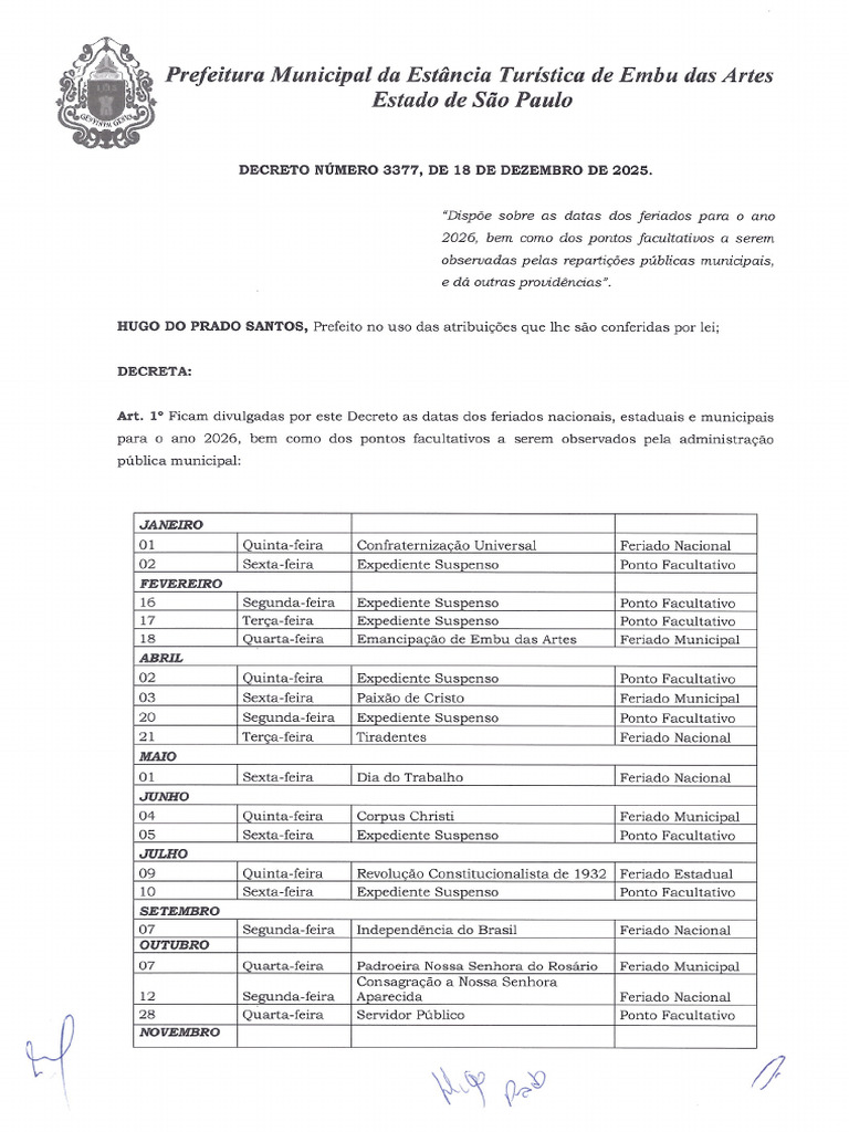 Decreto 3377 Calendario Feriados 2026 | PDF