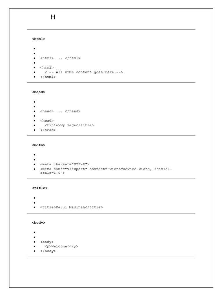 HTML - Notes - For - Darul Madinah | PDF | Html | Html Element