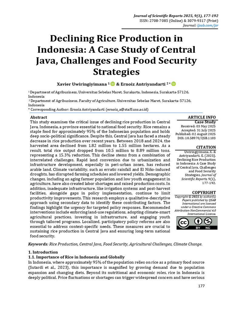 Declining Rice Production in Indonesia: A Case Study of Central Java ...