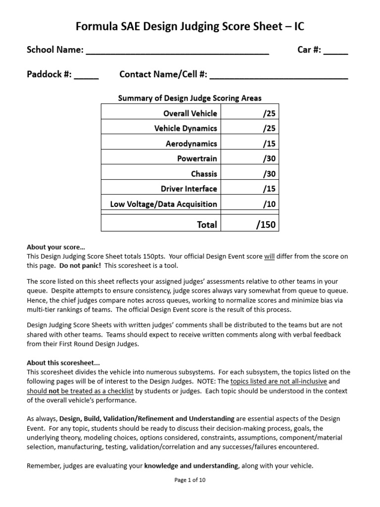 2026 - FSAE IC Design Score Sheet 20251008 | PDF | Aerodynamics ...