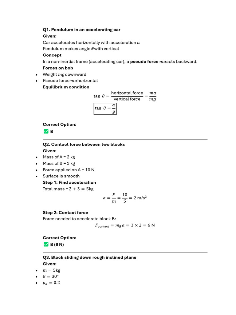 Solution Day 2 | PDF | Force | Friction