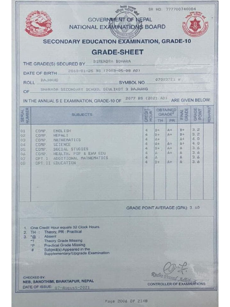 Grade Sheet | PDF