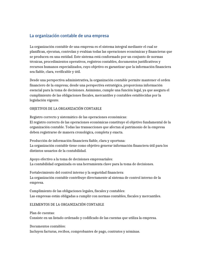 Organizacion Contable Empresa | PDF | Contabilidad | Business
