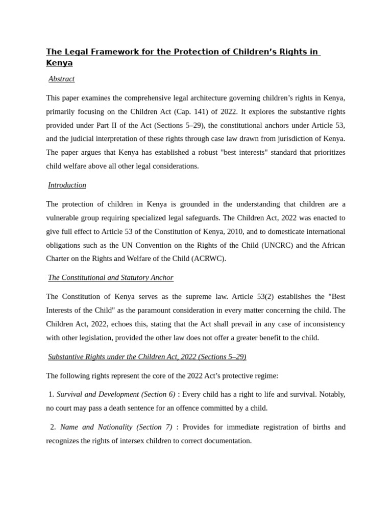 The Legal Framework For Protection of Children's Rights in Kenya | PDF ...