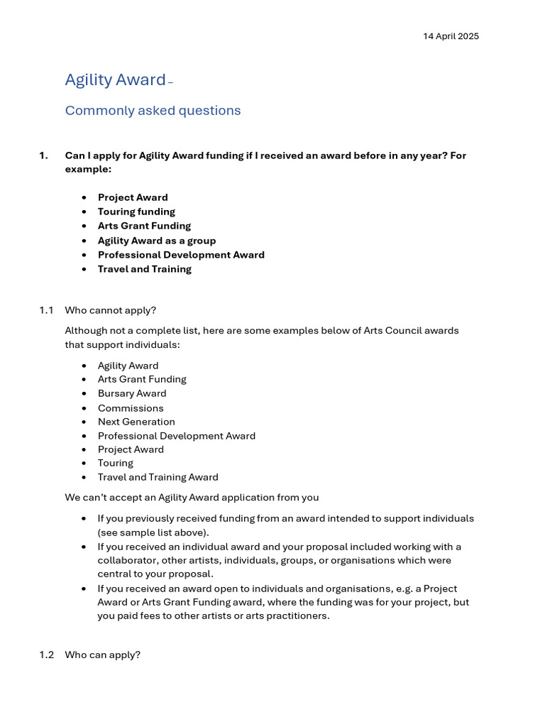 Agility Award 2025 Commonly Asked Questions | PDF