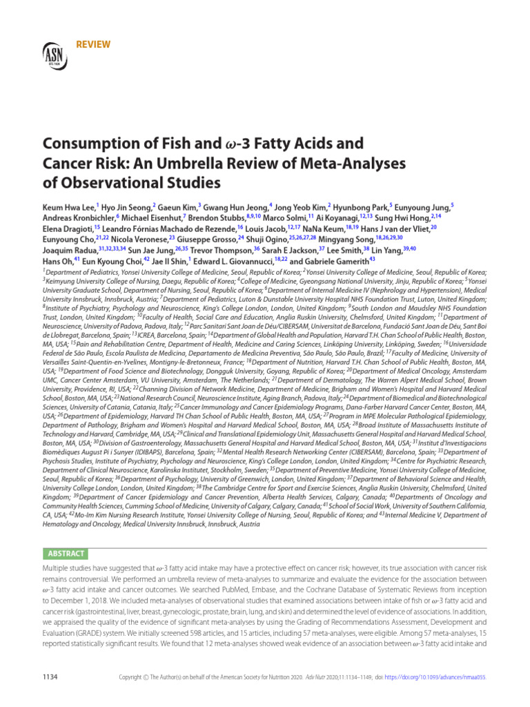 Consumption of Fish and 3 Fatty Acids and Cancer Risk An 2020 Advances ...