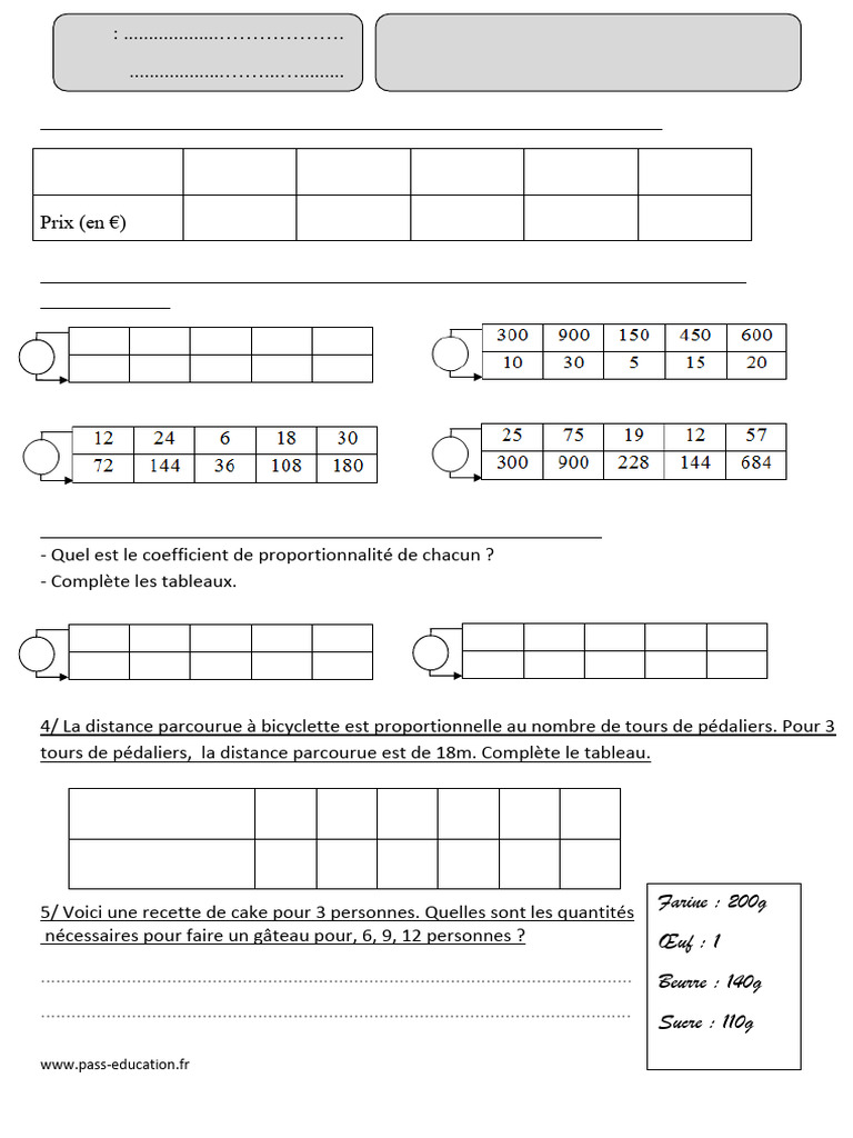 Proportionnalité - Cm2 - Exercices Corrigés Organisation Et Gestion Des ...