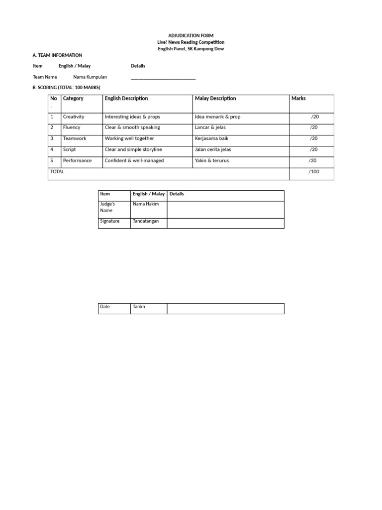 Adjudication Form For Live News Reading | PDF