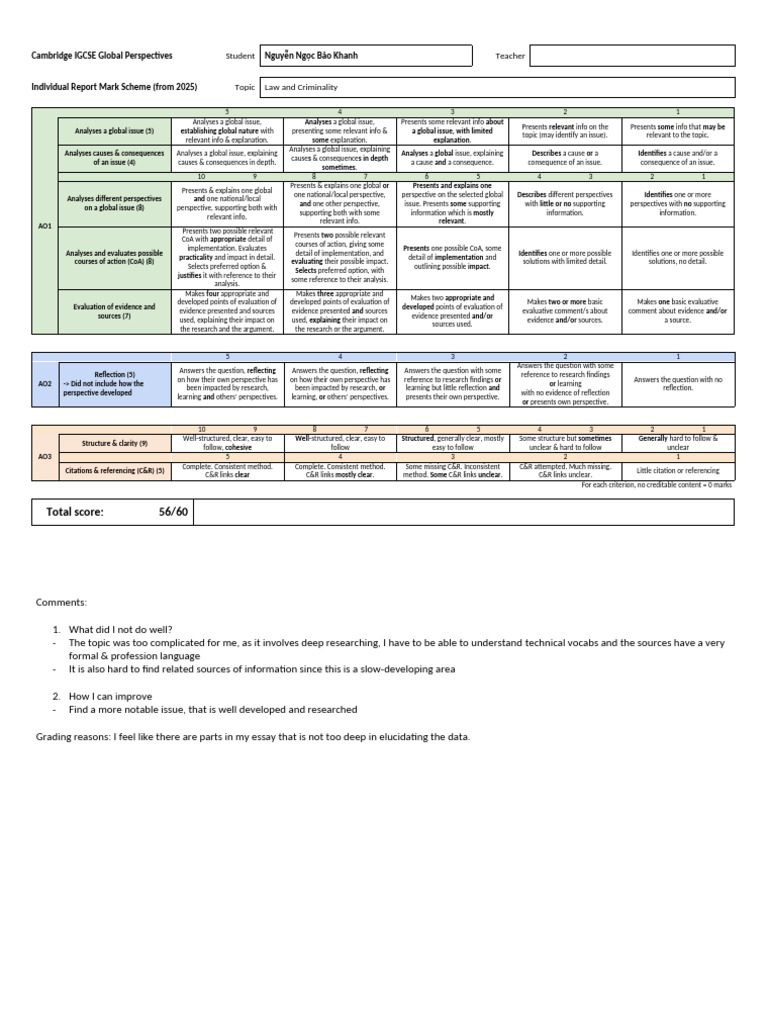 IR Marking Grid 2025 - Student | PDF | Evaluation | Learning
