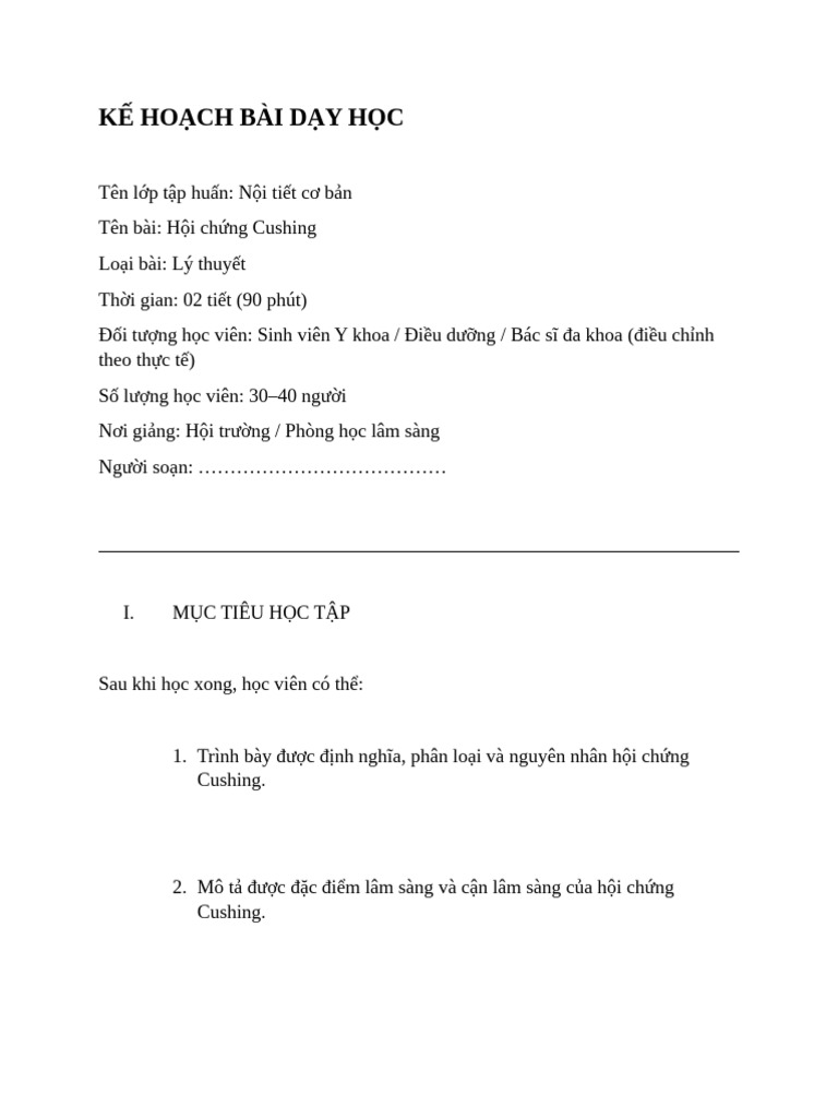 kế Hoạch Bài Dạy Học- Mẫu - 1 | PDF