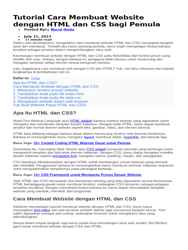 Tutorial Cara Membuat Website Dengan HTML Dan CSS Bagi Pemula | PDF