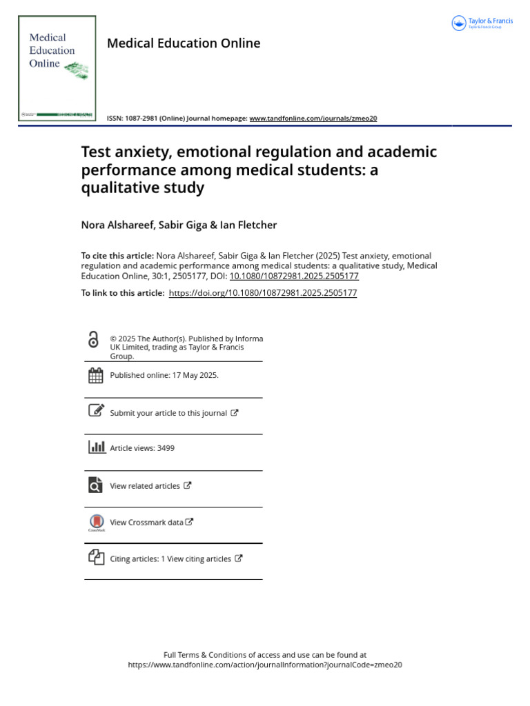 Test Anxiety Emotional Regulation and Academic Performance Among ...