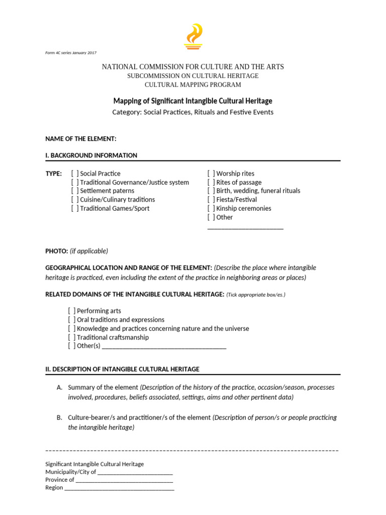 Form 04C Intangible Heritage - Social Practice Ritual Festive Events ...