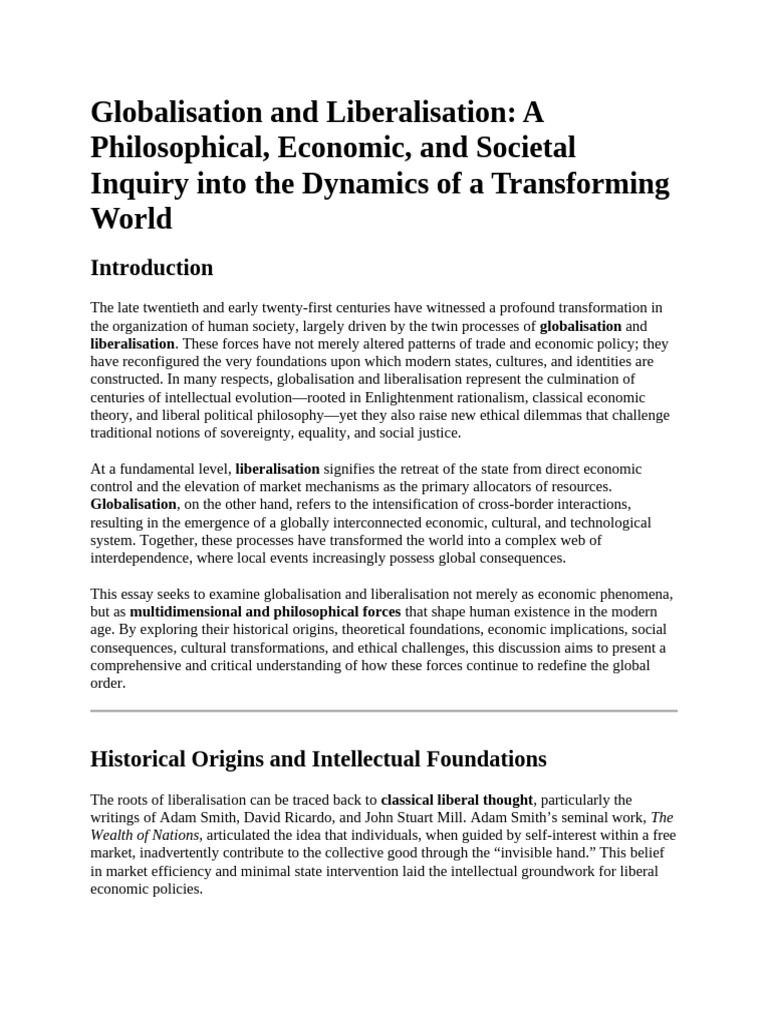 Globalisation and Liberalisation | PDF | Globalization | Liberalism