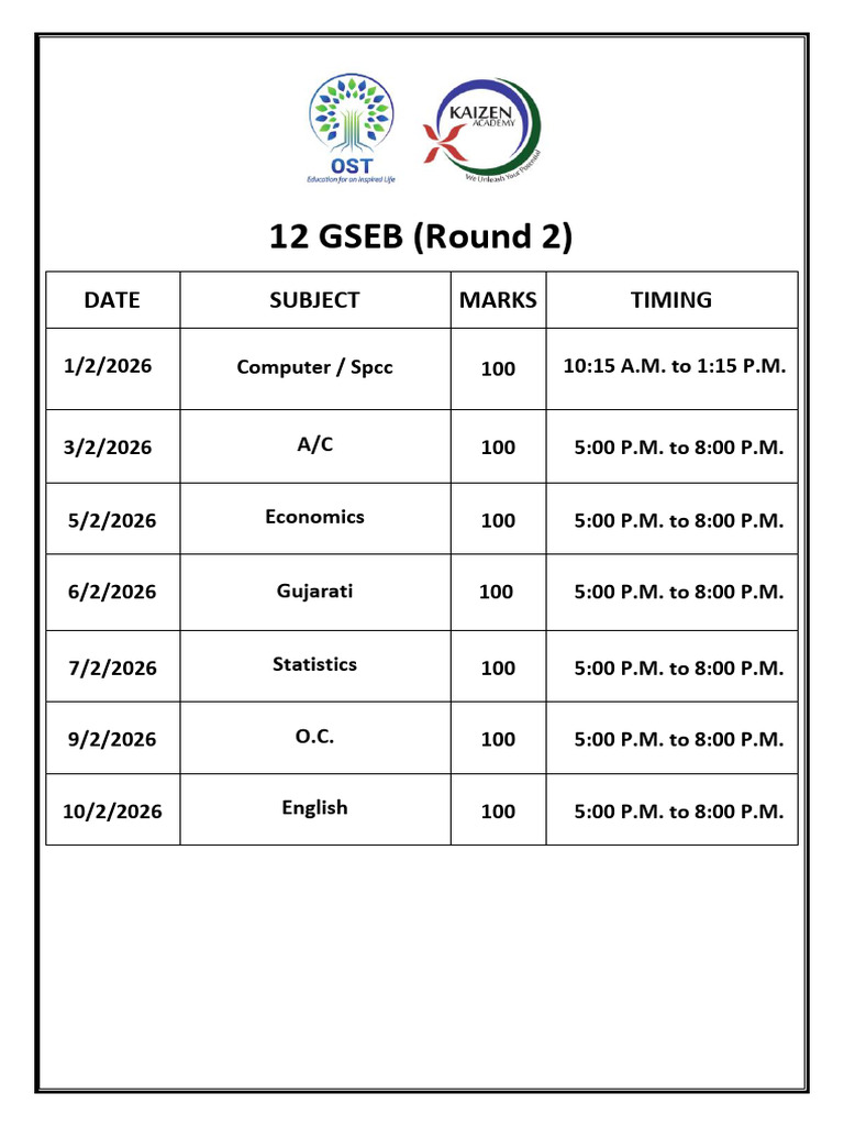 12 Revised Round - 2 Time Table | PDF