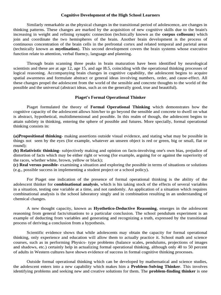 Linguistic and Cognitive Development of The High School Learners | PDF ...