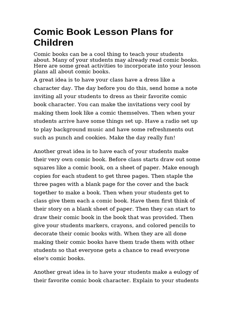 Comic Book Lesson Plans For Children | PDF | Books | Comic Book