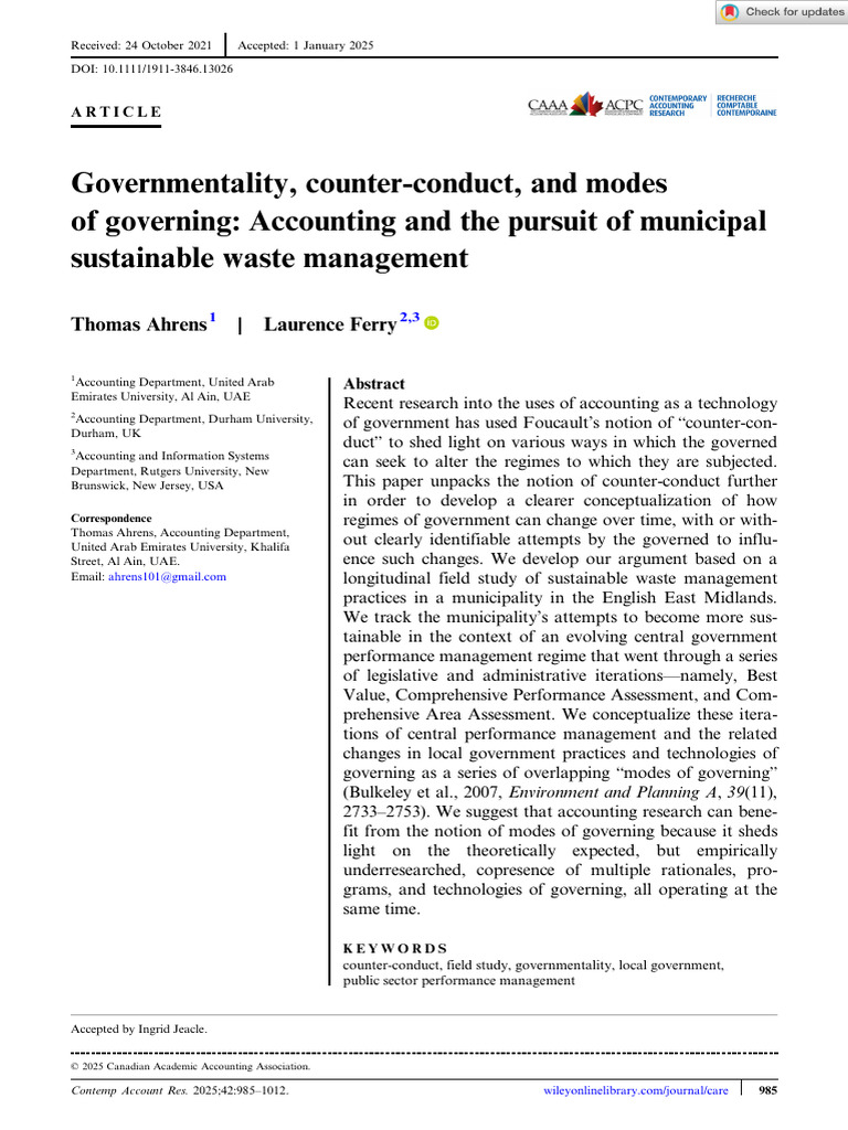 Governmentality, Counter-Conduct, and Modesof Governing | PDF | Waste ...