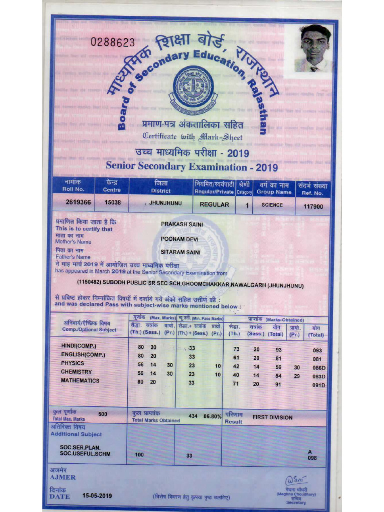 12th Marksheet. | PDF