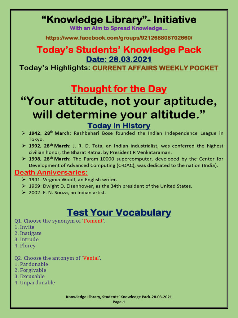 Knowledge Library Students Knowledge Pack 28.03.2021 | PDF