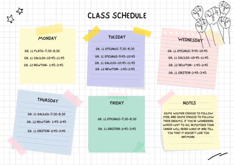 Yellow Blue Fun Notes Class Schedule | PDF