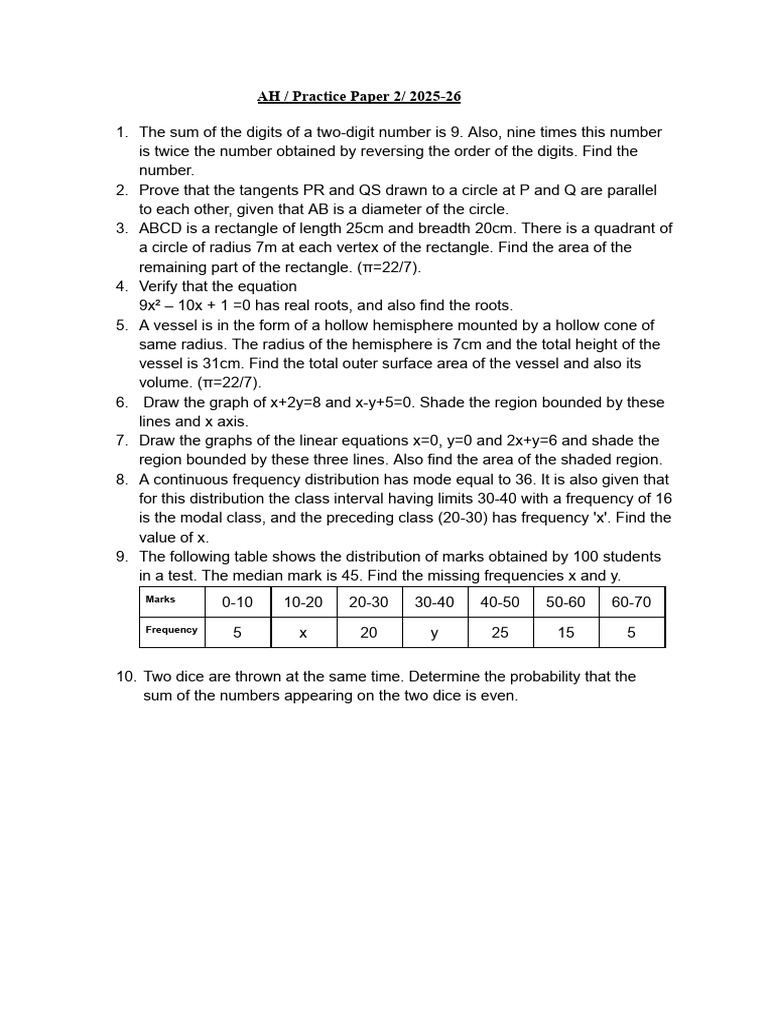 AH - Qs - Practice Paper 2 - 2025-26 | PDF