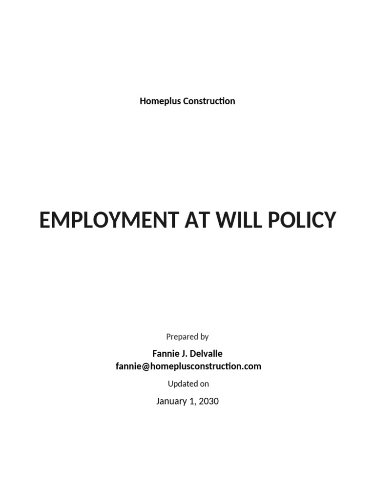 Employment at Will Policy Template | PDF | At Will Employment | Employment