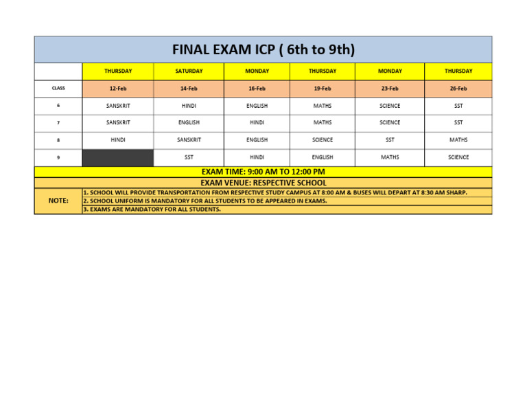 Final Exam Date Sheet 25-26 | PDF