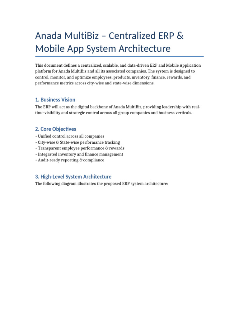 Anada MultiBiz Centralized ERP System Architecture | PDF | Enterprise ...
