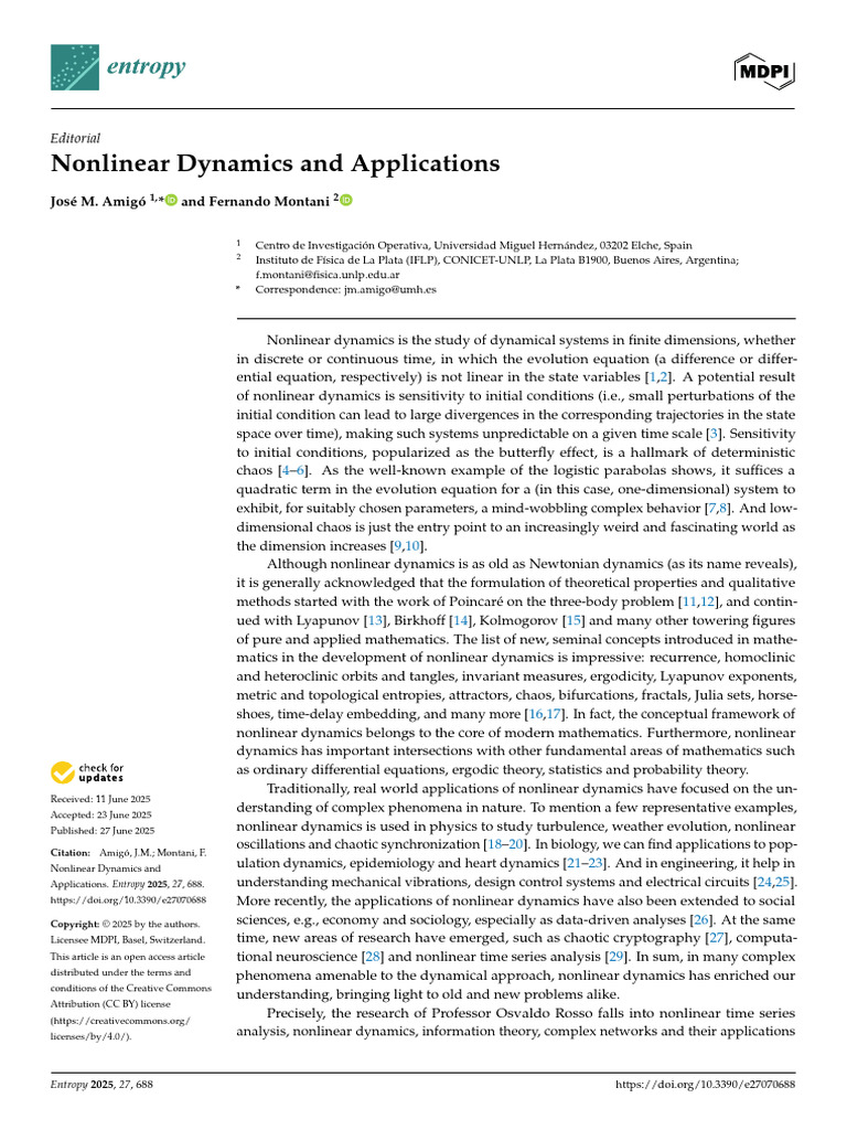 Nonlinear Dynamics and Applications | PDF | Dynamical System | Chaos Theory