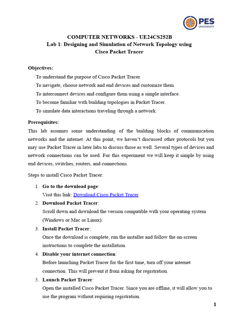 Lab1 - Simulation of Network Topology Using Cisco Packet Tracer | PDF ...