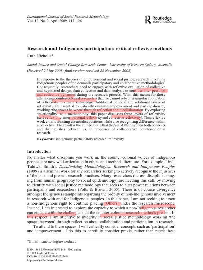 Research and Indigenous Participation | PDF | Reflexivity (Social ...