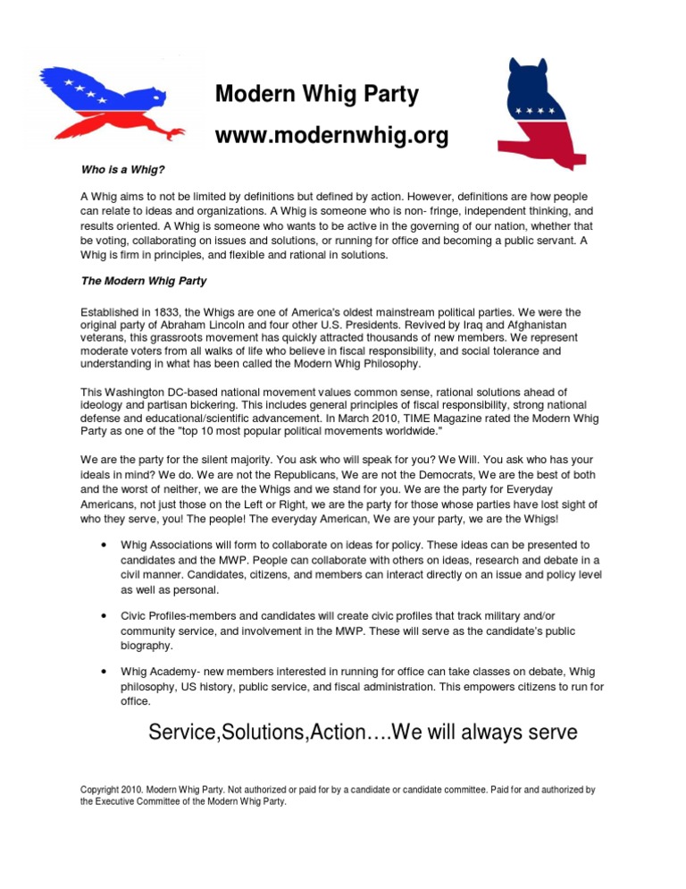 Modern Whig Basic Flyer | Whig Party (United States) | Democratic Party